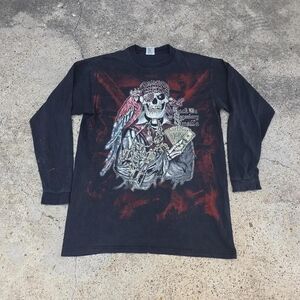 Vintage y2k Da Grind Pirate Skeleton Long Sleeve Shirt Size 2XL Tall Distressed